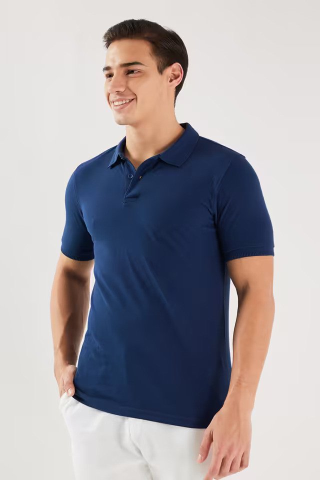 Solid Blended Fabric Polo Men's T-Shirt