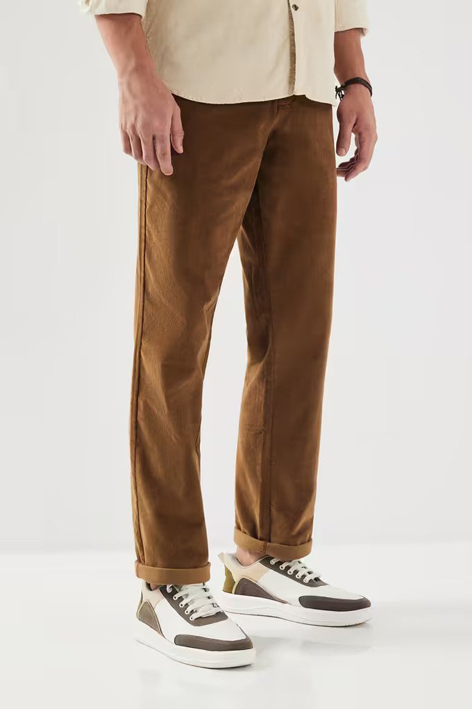 Solid Cotton Blend Slim Fit Men's Casual Wear Trousers